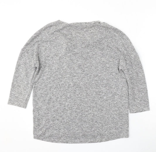 TU Womens Grey V-Neck  Polyester Pullover Jumper Size 8
