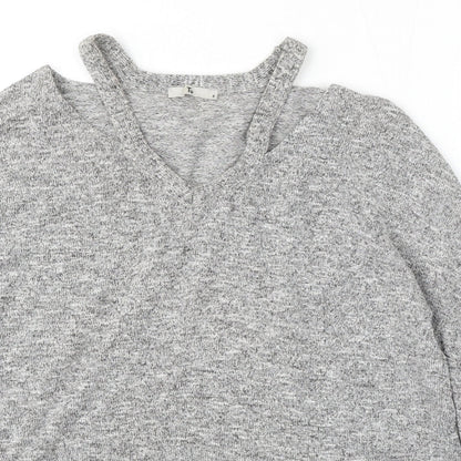 TU Womens Grey V-Neck  Polyester Pullover Jumper Size 8