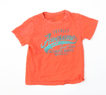 Primark Girls Red  Cotton Basic T-Shirt Size 5-6 Years Round Neck