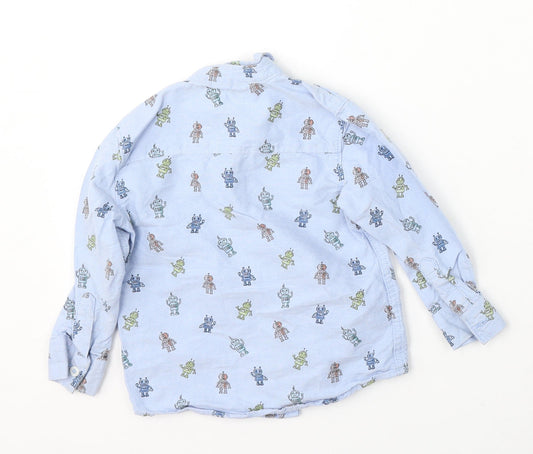 F&F Boys Blue Geometric Cotton Basic Button-Up Size 2-3 Years Collared Button
