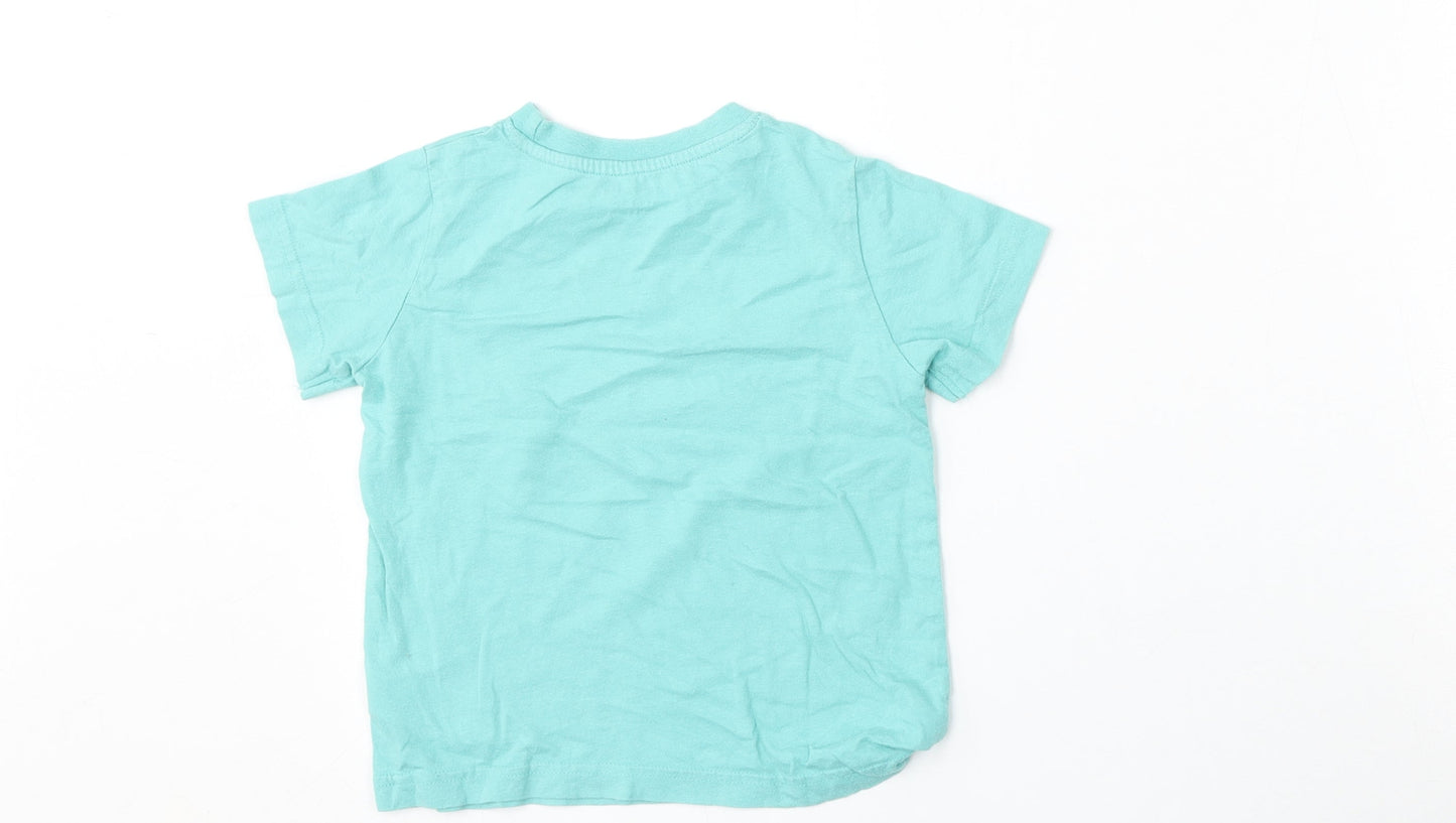 Primark Boys Green  Cotton Basic T-Shirt Size 3-4 Years Round Neck