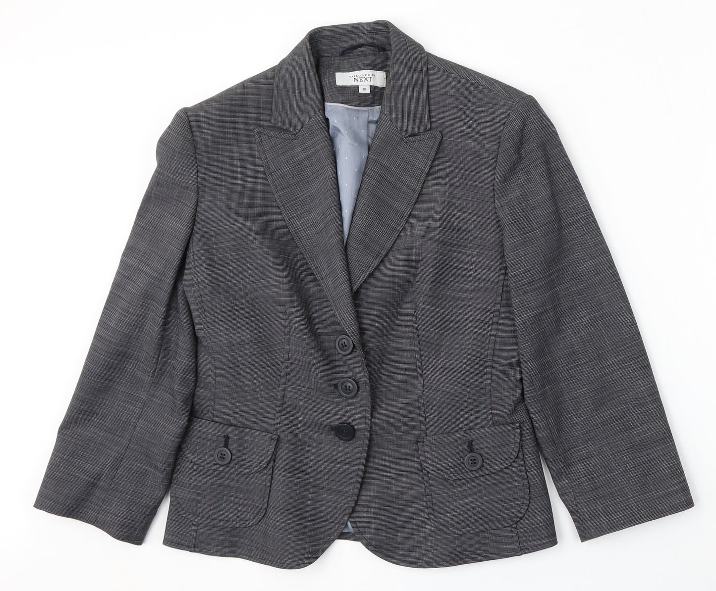NEXT Womens Grey Check Polyester Jacket Suit Size 10