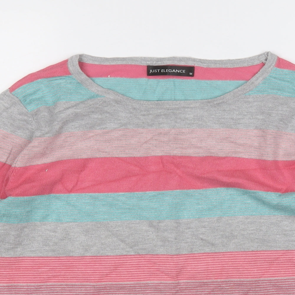 Just Elegance Womens Multicoloured Round Neck Striped Viscose Pullover Jumper Size M