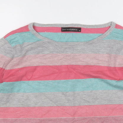 Just Elegance Womens Multicoloured Round Neck Striped Viscose Pullover Jumper Size M