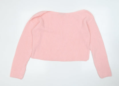 Boohoo Womens Pink Round Neck  Acrylic Pullover Jumper Size L