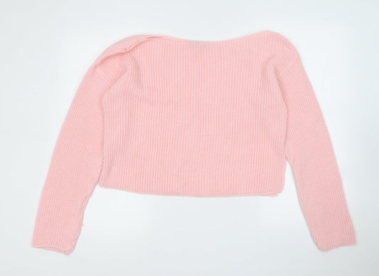 Boohoo Womens Pink Round Neck  Acrylic Pullover Jumper Size L