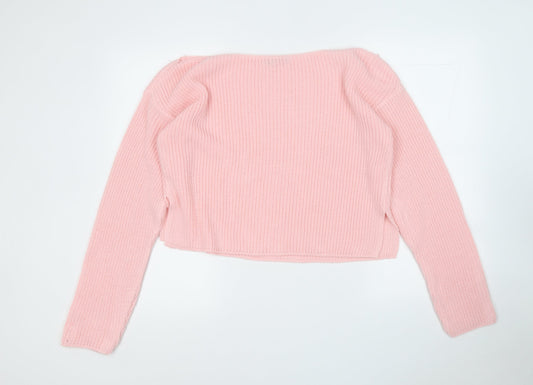 Boohoo Womens Pink Round Neck  Acrylic Pullover Jumper Size L