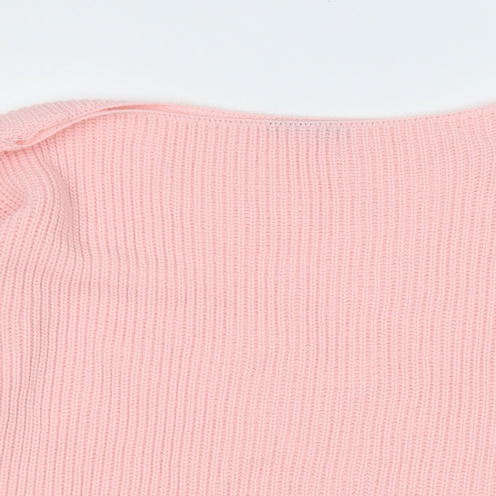 Boohoo Womens Pink Round Neck  Acrylic Pullover Jumper Size L