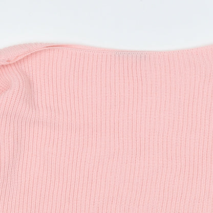 Boohoo Womens Pink Round Neck  Acrylic Pullover Jumper Size L
