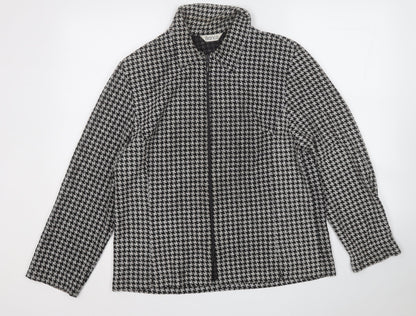 Bianco Womens White Collared Plaid Viscose Full Zip Jumper Size 14