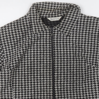 Bianco Womens White Collared Plaid Viscose Full Zip Jumper Size 14