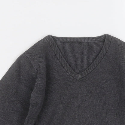Marks and Spencer Boys Grey V-Neck  Cotton Pullover Jumper Size 4-5 Years
