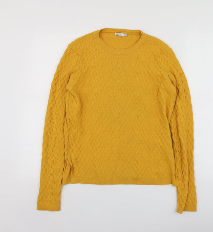 Bershka Womens Yellow Round Neck  Polyamide Pullover Jumper Size M