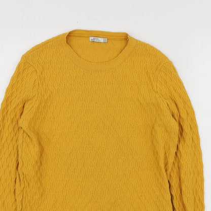 Bershka Womens Yellow Round Neck  Polyamide Pullover Jumper Size M