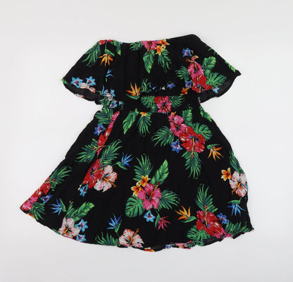 New Look Womens Black Floral Polyester Mini  Size 8  Square Neck