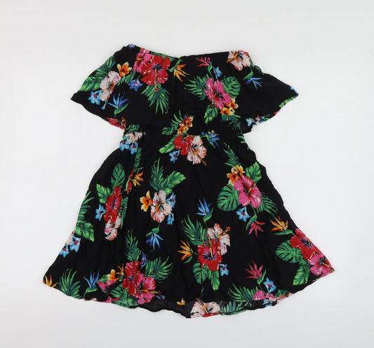 New Look Womens Black Floral Polyester Mini  Size 8  Square Neck
