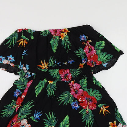 New Look Womens Black Floral Polyester Mini  Size 8  Square Neck