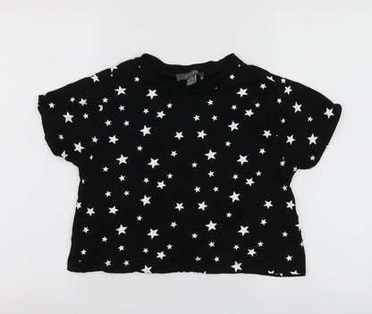 Primark Womens Black Geometric Cotton Basic T-Shirt Size XS Round Neck