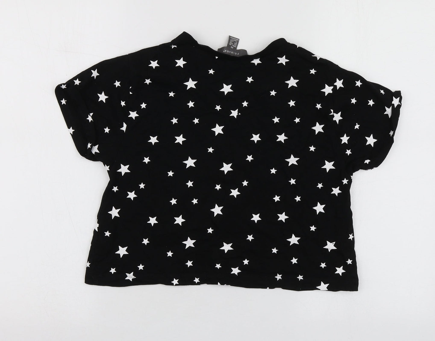 Primark Womens Black Geometric Cotton Basic T-Shirt Size XS Round Neck