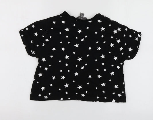 Primark Womens Black Geometric Cotton Basic T-Shirt Size XS Round Neck