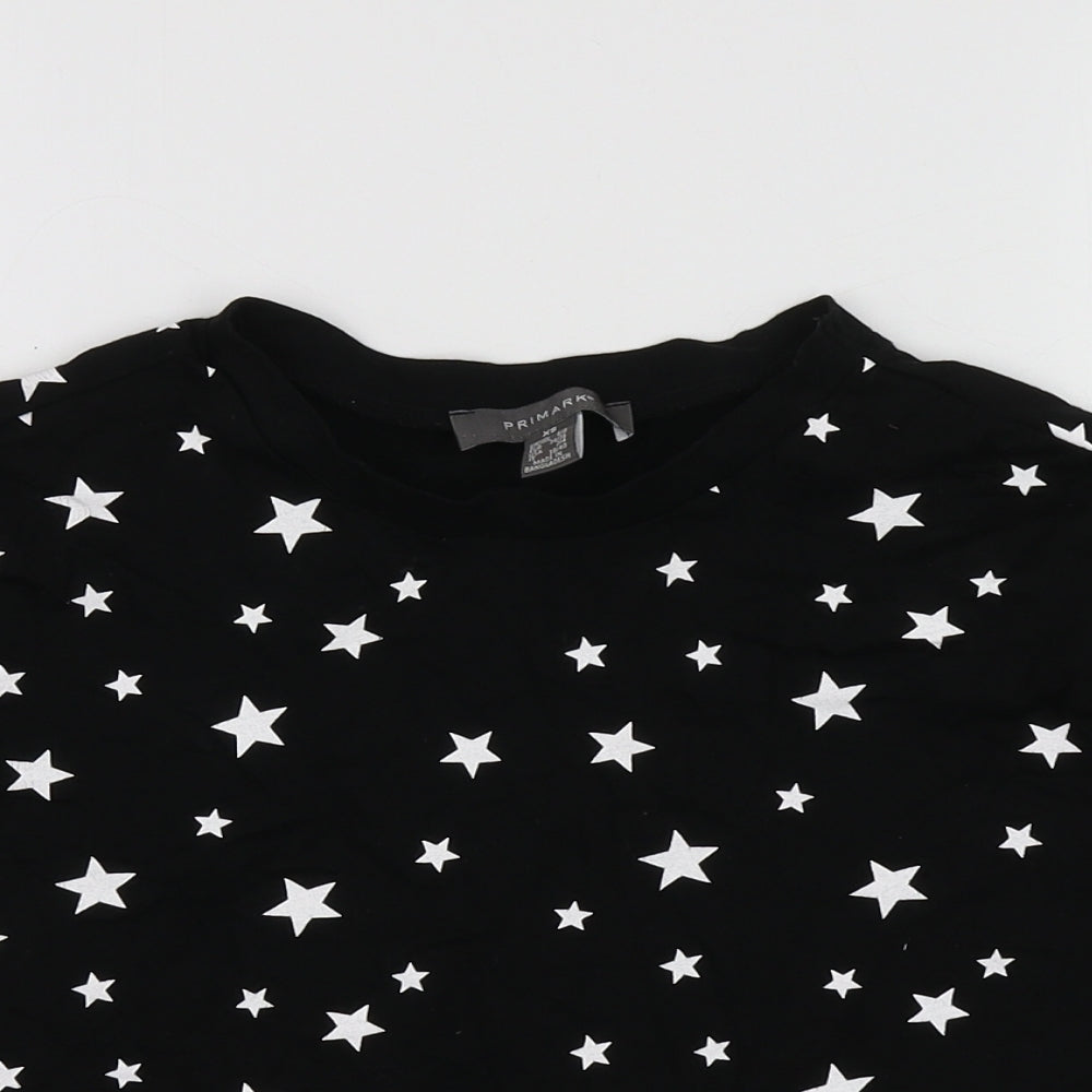 Primark Womens Black Geometric Cotton Basic T-Shirt Size XS Round Neck