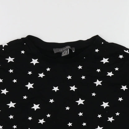 Primark Womens Black Geometric Cotton Basic T-Shirt Size XS Round Neck