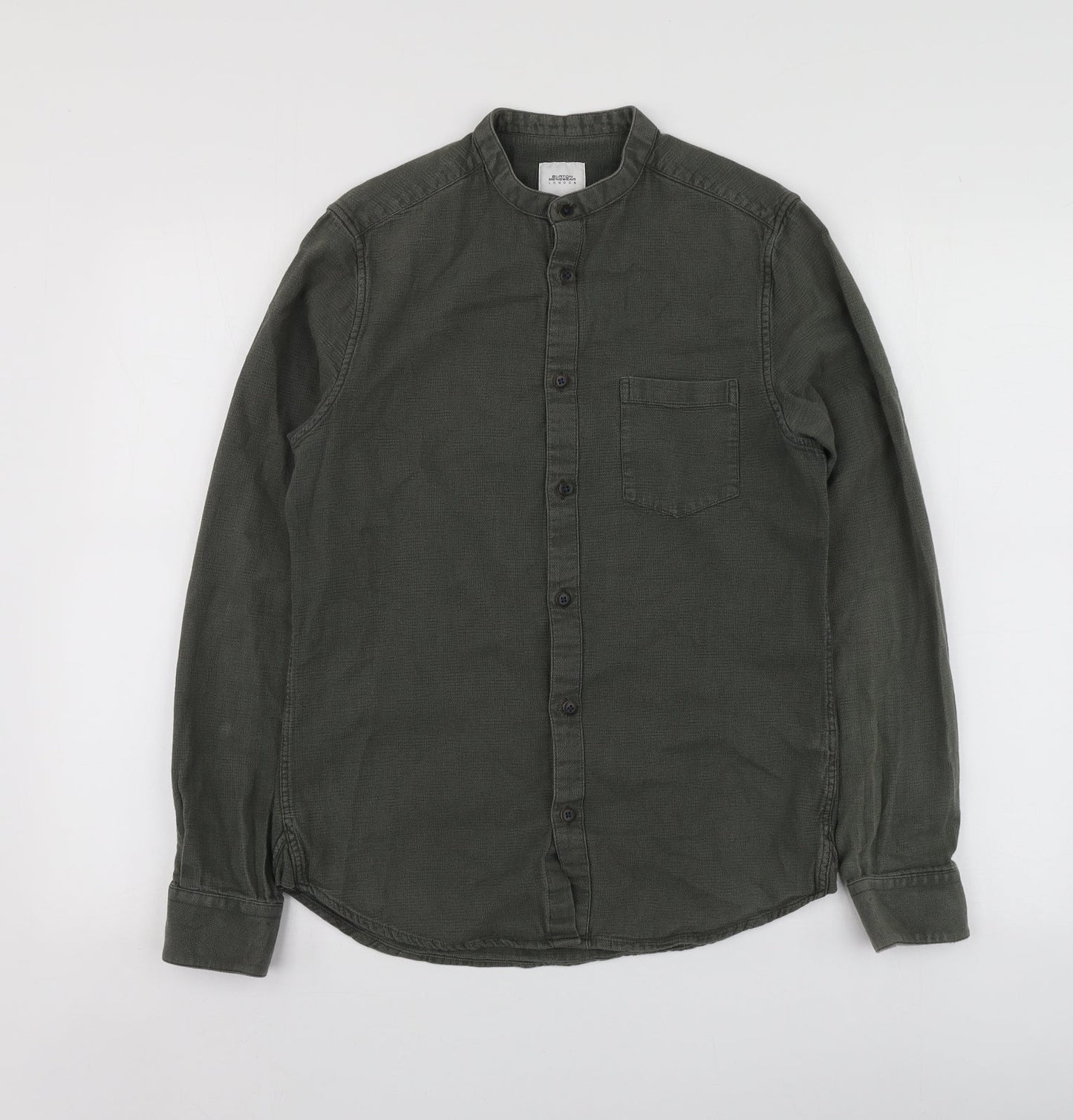 Mens UK Size S Burton Menswear Green  Button-Up Long Sleeve Casual Shirt