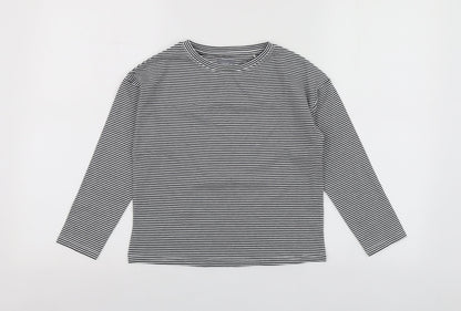 NEXT Girls Blue Striped Cotton Basic T-Shirt Size 7 Years Round Neck
