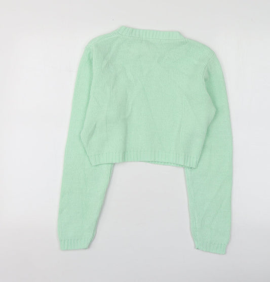 Glamorous Womens Green Round Neck  Acrylic Pullover Jumper Size 10