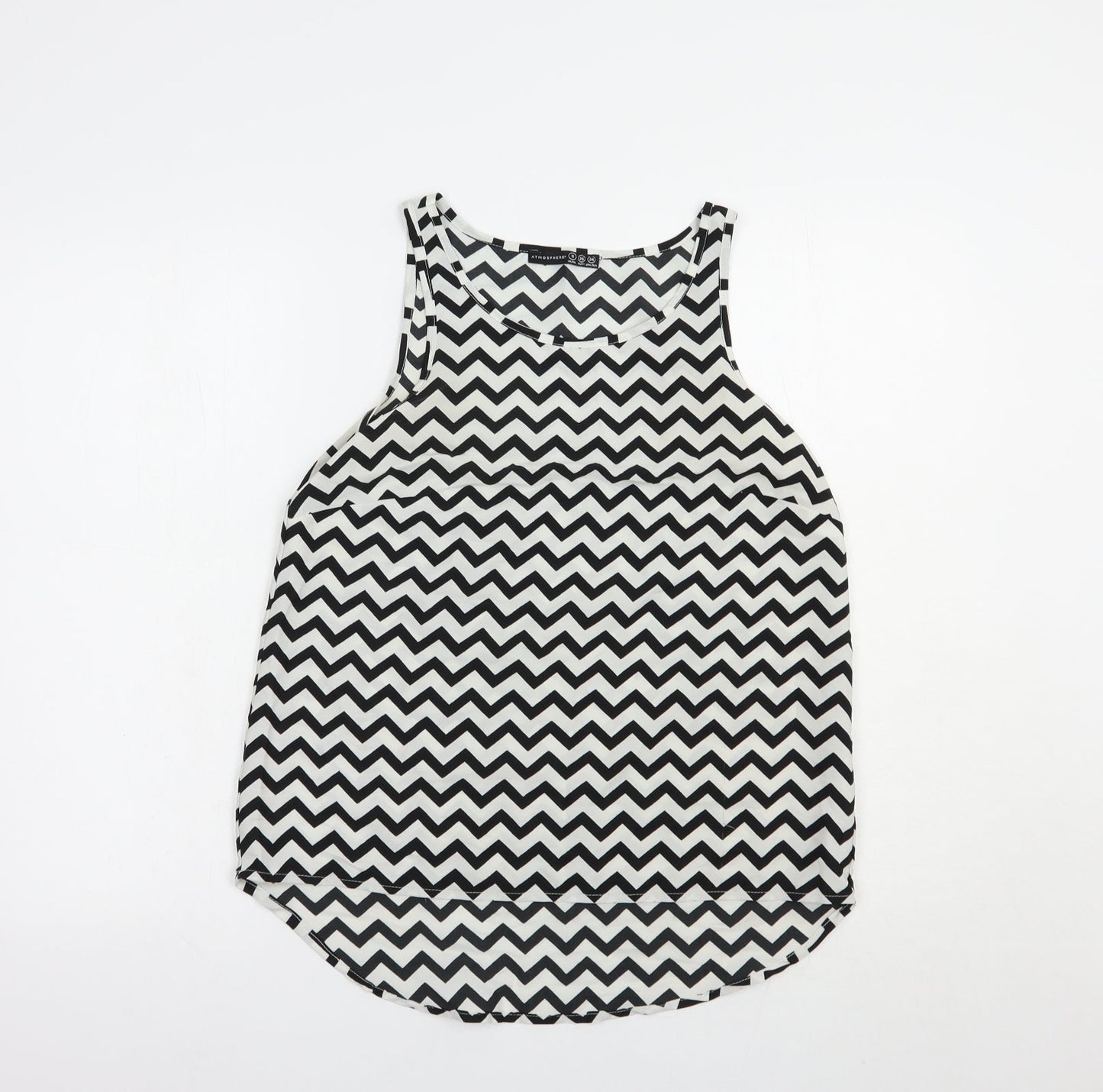 Atmosphere Womens White Striped Polyester Basic Tank Size 8 Round Neck