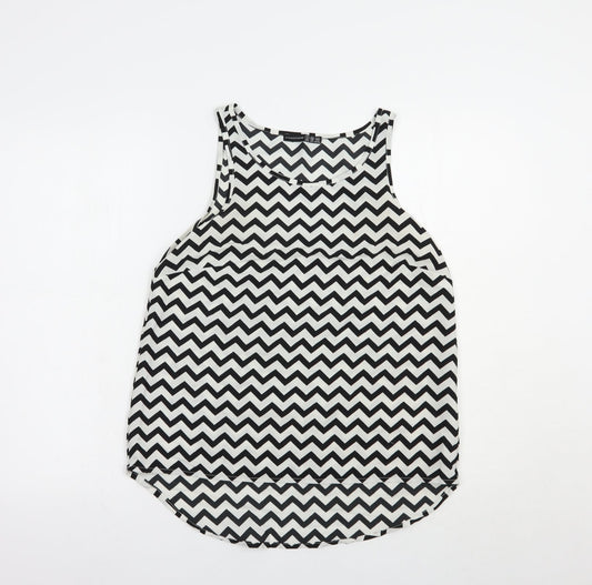 Atmosphere Womens White Striped Polyester Basic Tank Size 8 Round Neck