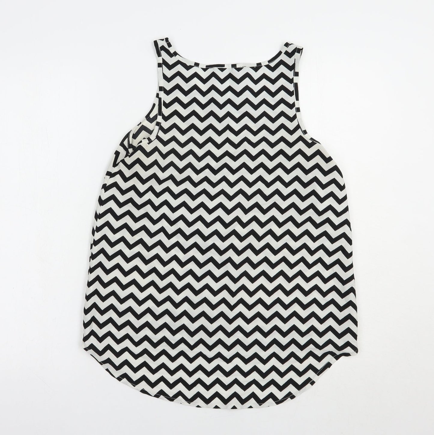 Atmosphere Womens White Striped Polyester Basic Tank Size 8 Round Neck