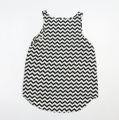 Atmosphere Womens White Striped Polyester Basic Tank Size 8 Round Neck