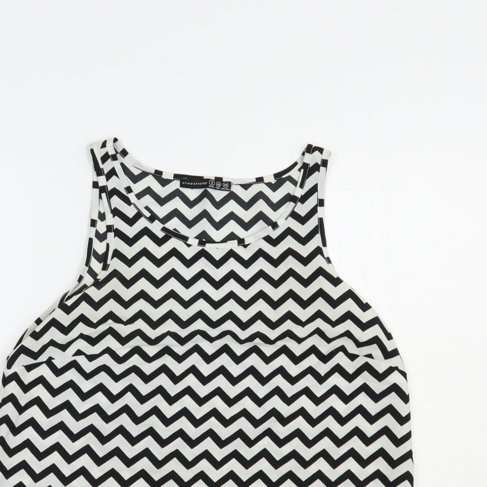 Atmosphere Womens White Striped Polyester Basic Tank Size 8 Round Neck