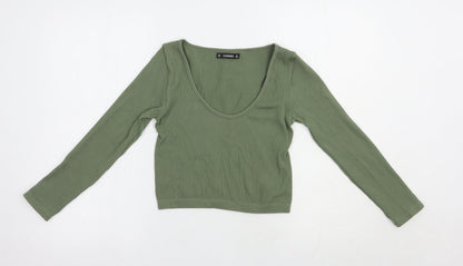 Dunnes Stores Womens Green  Nylon Cropped T-Shirt Size XS Scoop Neck Pullover