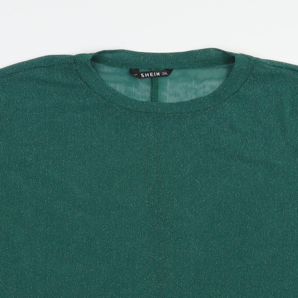 SheIn Womens Green  Nylon Basic Blouse Size 2XL Crew Neck