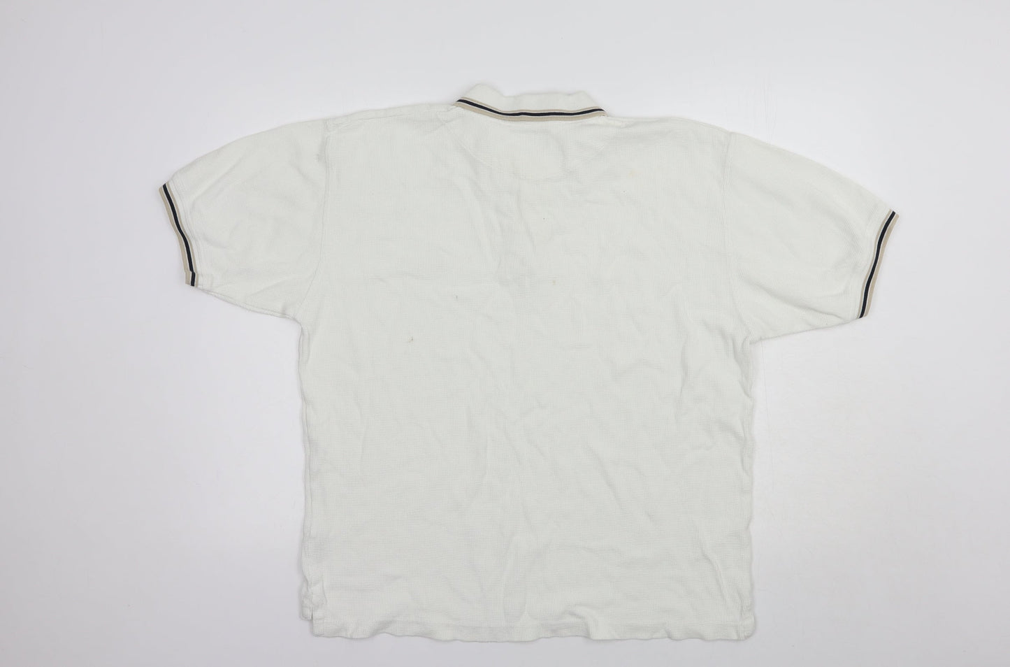 James Harvest Mens White  Cotton  Polo Size L Collared Button