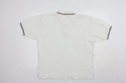 James Harvest Mens White  Cotton  Polo Size L Collared Button