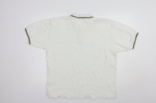 James Harvest Mens White  Cotton  Polo Size L Collared Button