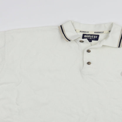 James Harvest Mens White  Cotton  Polo Size L Collared Button