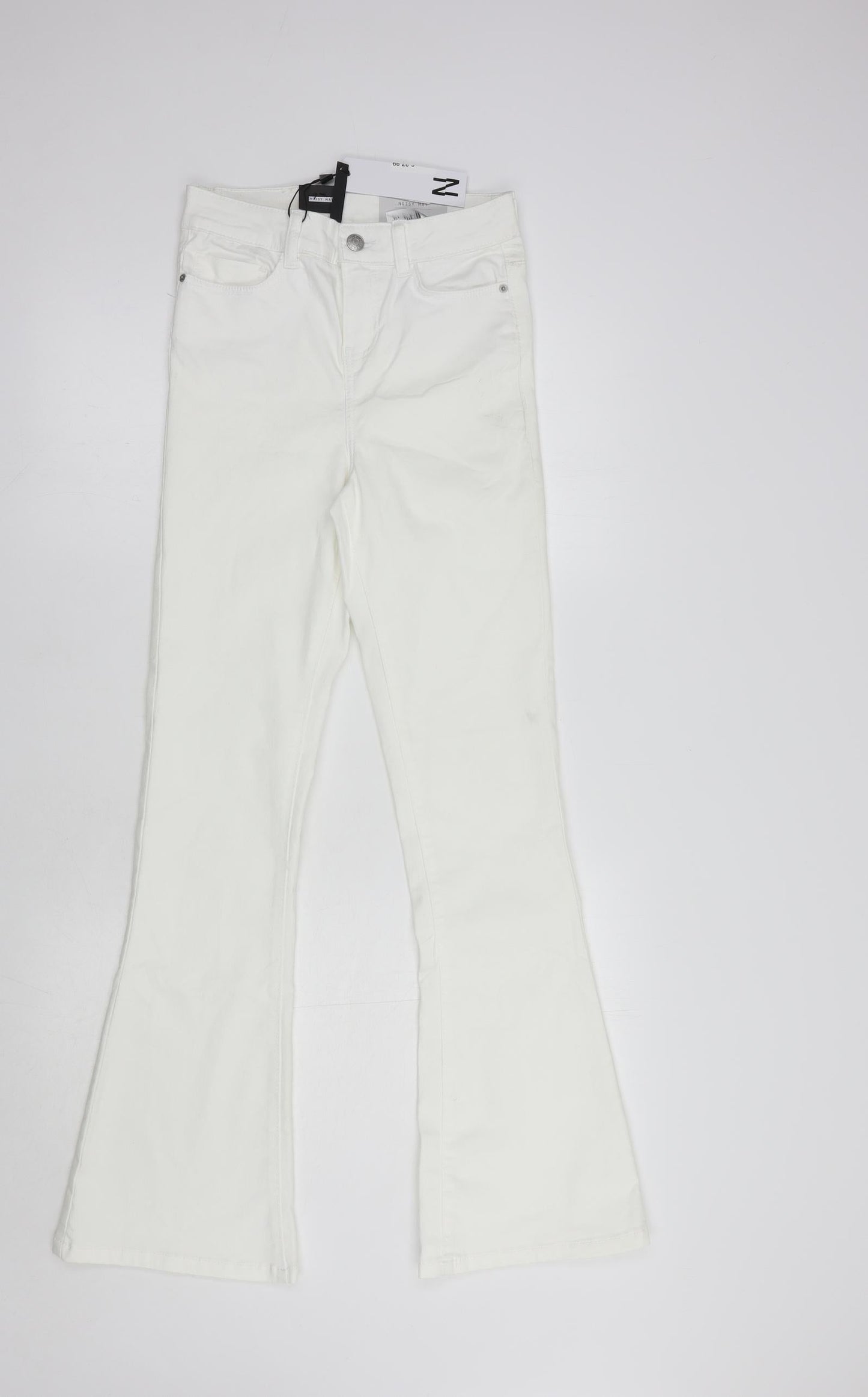 Noisy may Womens White  Cotton Flared Jeans Size 25 in L30 in Regular Button