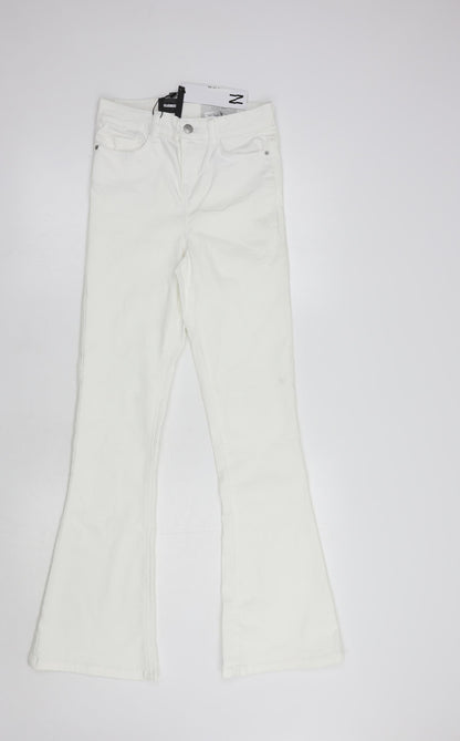 Noisy may Womens White  Cotton Flared Jeans Size 25 in L30 in Regular Button