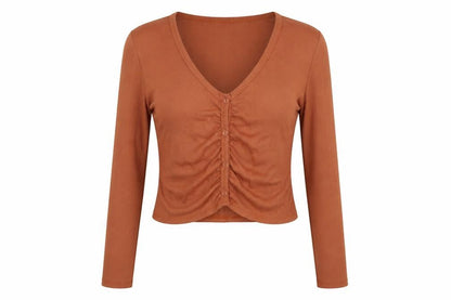 Heart & Hips Womens Brown  Viscose Basic T-Shirt Size L V-Neck