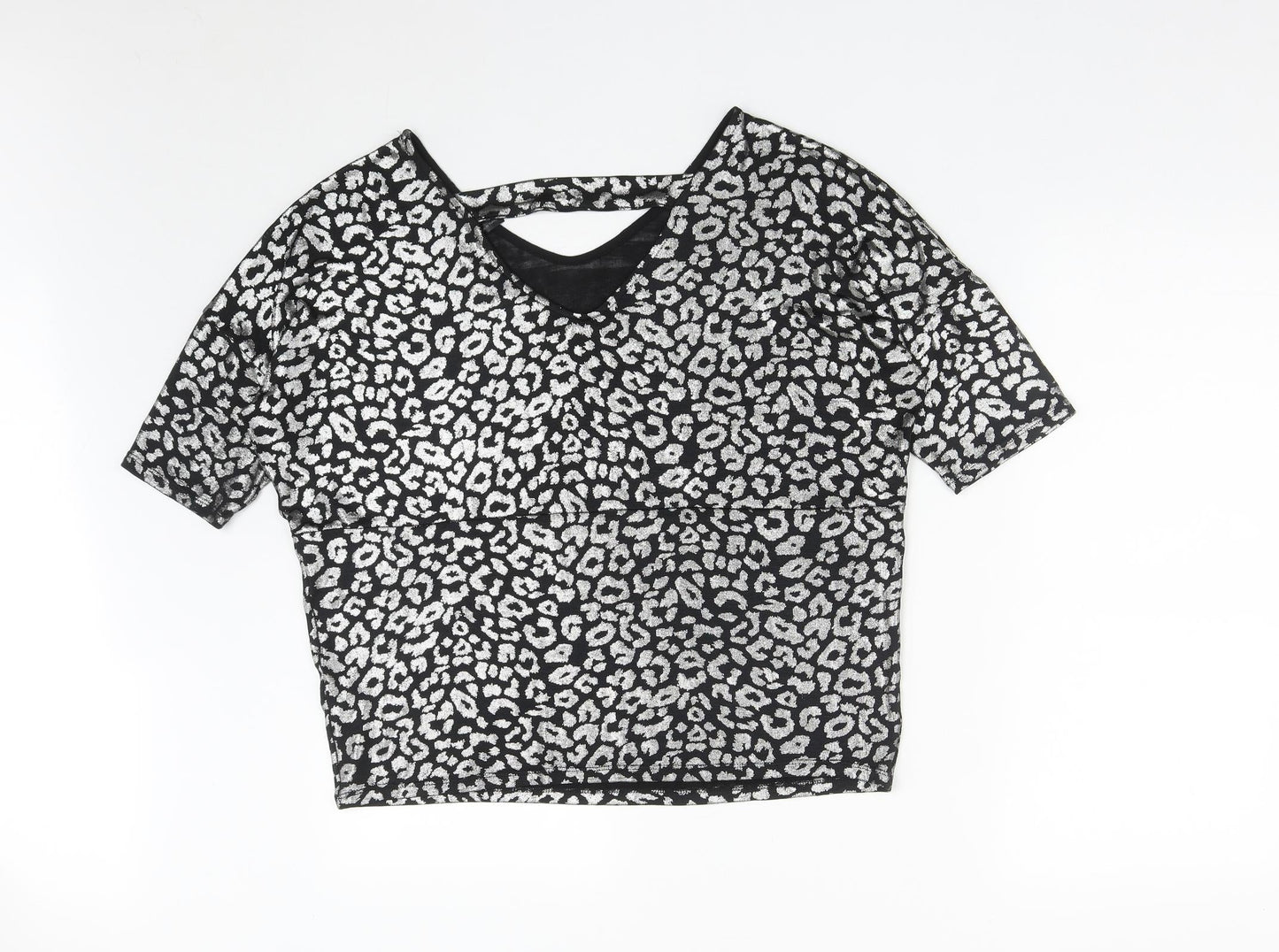 Anthology Womens Silver Geometric Polyester Basic Blouse Size 10 V-Neck