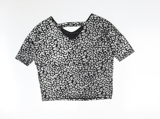 Anthology Womens Silver Geometric Polyester Basic Blouse Size 10 V-Neck