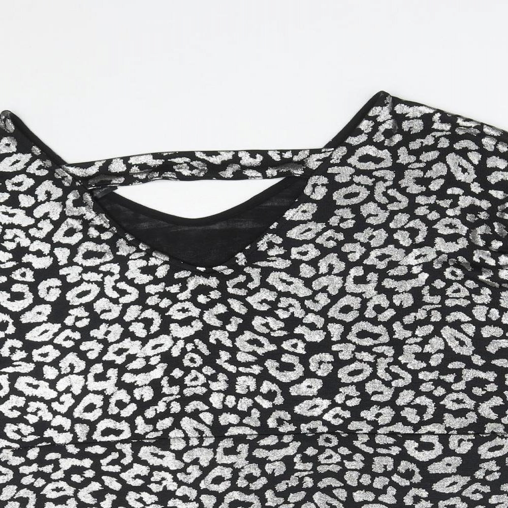 Anthology Womens Silver Geometric Polyester Basic Blouse Size 10 V-Neck