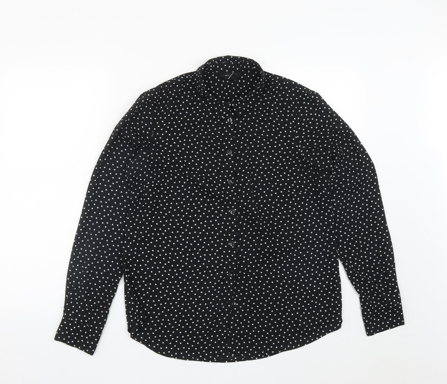 Womens UK Size 10 New Look Black Basic Button-Up