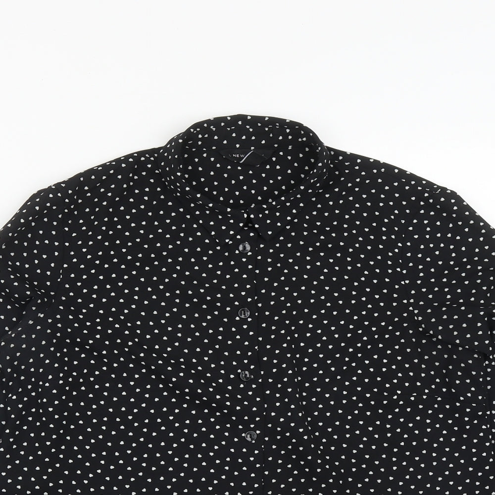 Womens UK Size 10 New Look Black Basic Button-Up