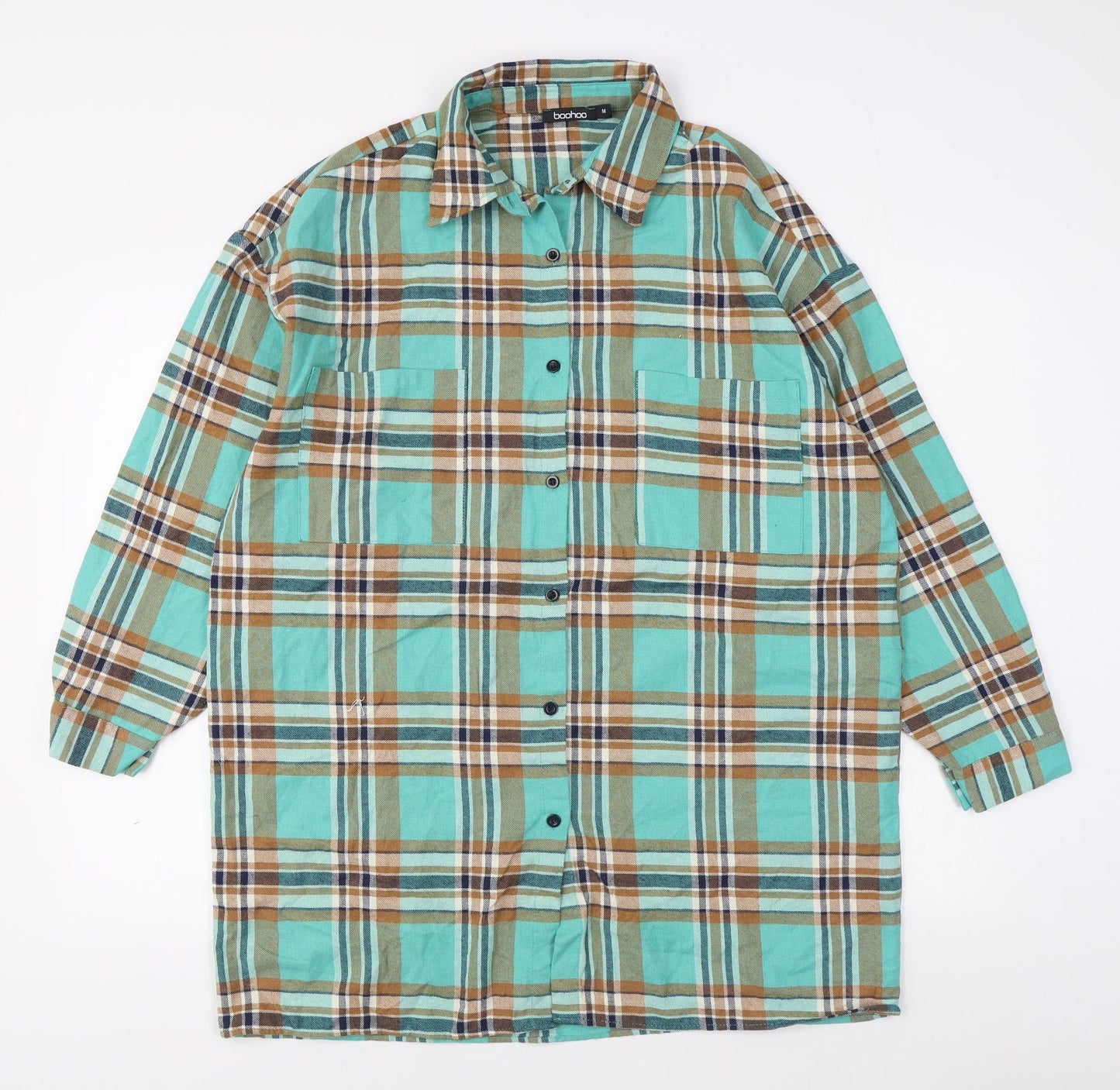 Mens UK Size M Boohoo Green  Button-Up Long Sleeve Casual Shirt