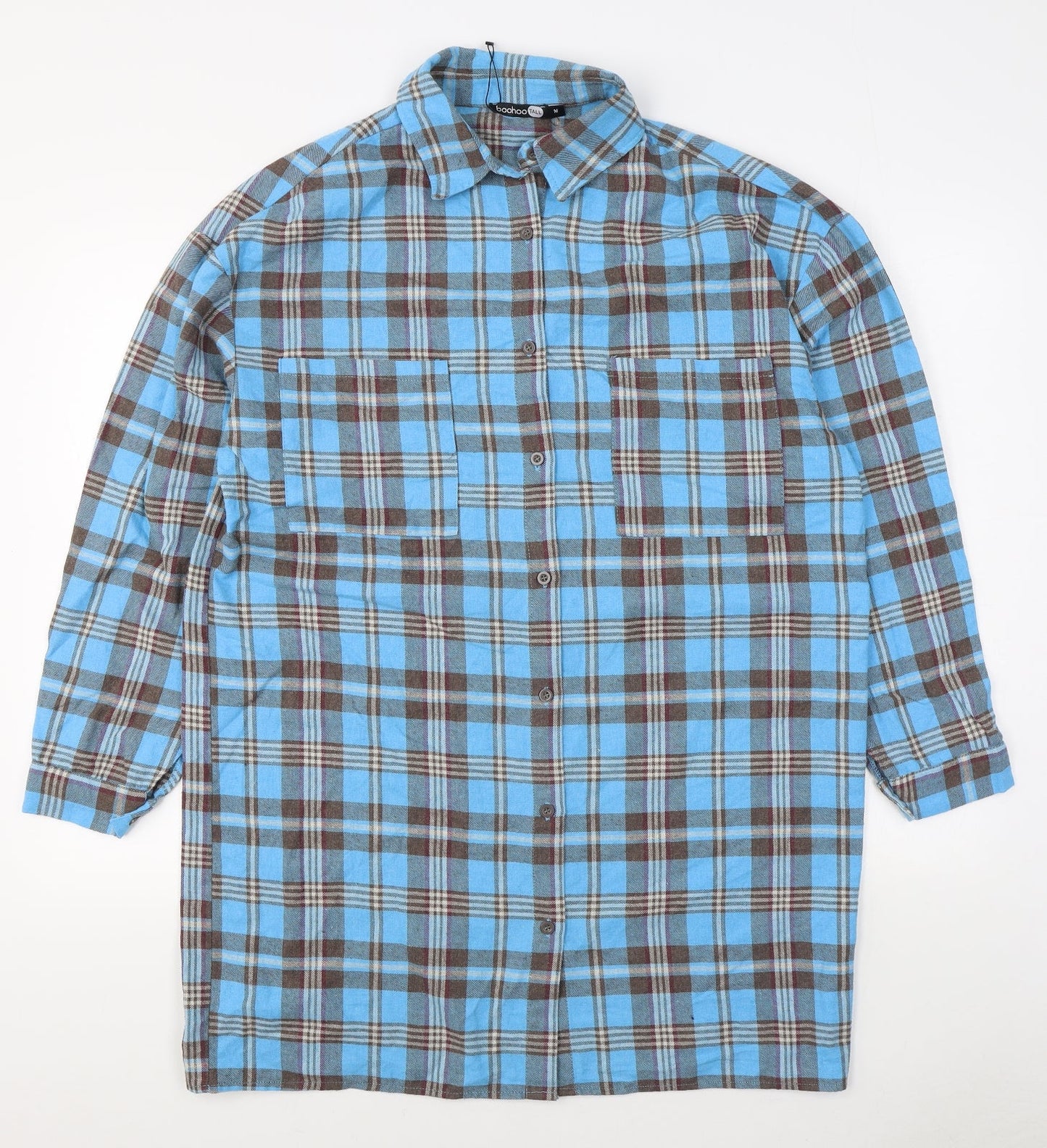 Mens UK Size M Boohoo Blue  Button-Up Long Sleeve Casual Shirt